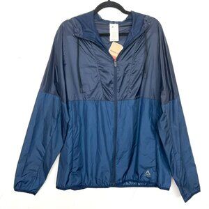 NWT Reebok Navy Rain Jacket Windbreaker Full Zip Hooded Large